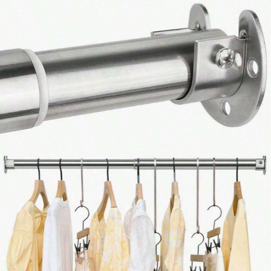 5 Sizes, Stainless Steel Adjustable Closet Rod, Suitable For Wardrobe, Room Divider Curtain Rod, Easy To Install, Suitable For Bathroom, RV, Living Room, Bedroom, Curtain Rod, Closet Hanging Rod, Clothes Drying Rod, Bathroom Accessories - Silver - View 1