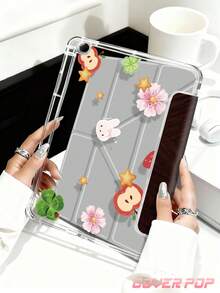 Cartoon Girl & Apple & Clover & Star Pattern Tablet Protective Case, Compatible With IPad 9.7/10.2/10.5/10.9/12.9/Pro 11, 10th Gen, Compatible With Samsung Galaxy Tab S6 Lite 10.4 Inch, Compatible With Kindle Paperwhite 12th Gen 2024, Kindle (11th Gen-2024), Soft Anti-Drop, Smart Stand/Auto Wake/Sleep, Y-Shaped Folding Tablet Protective Cover, Multiple Viewing Angles - Multicolor - View 5
