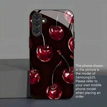 Phone Case: Scarlet Cherry Talk 2025 New Black Tempered Glass Phone Case For Samsung S25 Ultra/S25/Galaxy S24/S24 FE/S24 Plus/S24 Ultra/S23/S23 FE/S23+/S23 Ultra/S22/S22+/S22 Ultra/S21/S21+/S21 Ultra/S20 - Black - View 5