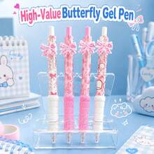 1/4pcs Retractable Pens, 0.5Mm Fine Black Ink,Three-Dimensional Bowknot Design, Sponge Handle Comfortable Soft Grip, Back To School, First Day Of School - Multicolor - View 5