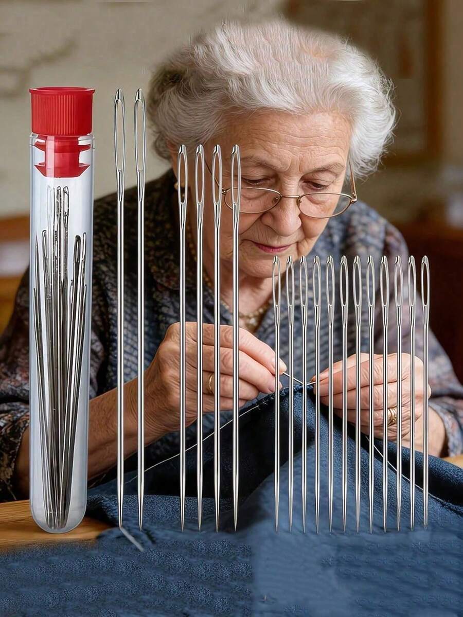18pcs Multi-Function Large Eye Sewing Needle Set, Home Hand Sewing Needles, Large Hole Needles For Elderly Quilting, Fine Large Hole Embroidery And Cross Stitch Needles, Essential Tool Kit For Home, Outdoor Clothing Repair And DIY Crafts, Perfect Gift For Friends On Valentine's Day And Easter