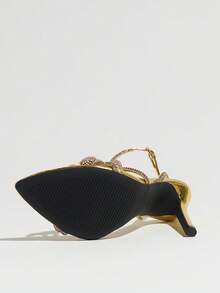 Jin Bei Qi Sandali estivi da donna, sandali con cinturino singolo incrociato e strass, punta aperta e tacco a spillo alto, sandali eleganti con tacco alto, scarpe da festa glamour e sexy per abito da sera e matrimonio, sandali eleganti da donna, tacchi alti dorati, sandali da donna - Dorato - Visualizzare 8