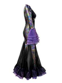 Women's Mermaid Sequin Dress With Ruffle Sleeves And Slit Design, Suitable For Halloween Cosplay - Purple - View 6