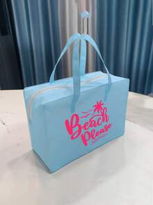 透明海灘包，大容量「Beach Please」字母印花果凍托特包，防水防沙拉鍊設計，可收納泳衣、毛巾、防曬霜及個人用品，適合海灘度假、泳池派對、露營野餐、短途旅行，適合學生、年輕女孩日常使用，七夕、生日、夏季節慶禮物，亦可用作盥洗包、購物袋、旅行收納袋，輕便便攜透明單肩包 - 彩色 - 查看 25