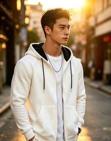 Men Zip-Up Hoodies - 白色 - 查看 2