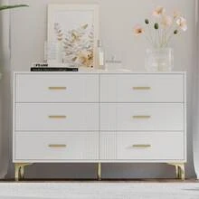 Sideboard With 6 Drawers - White Door Cabinet With Drawers For Living Room And Bedroom, Dimensions: - 白色 - 查看 3