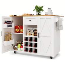 Modern Kitchen Island With Storage And Dining Table Function - 白色 - 查看 6