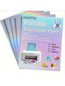Holographic Printable Sticker Paper, Vinyl Rainbow Sticker Paper For Inkjet & Laser Printer, 10 Sheets Dries Quickly Waterproof Sticker Paper A4- 8.27 X 11.7 Inch - A4 - View 11