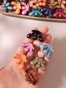 10/20/30pcs Dark Polka Dot Banana Hair Clips, Vintage Style Low Saturation Dark Color Bangs Claw Side Hair Clips Hair Accessories (Random Color) - Multicolor - View 6