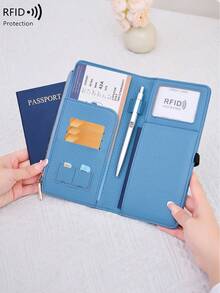 CHARM INFINITE Dompet Paspor Kulit Motif Leci Anti-Pencurian RFID, dengan Tali Elastis, Slot Pena, Beberapa Slot Kartu, Kompartemen Berresleting untuk Tiket dan Uang Tunai, Pengatur Dokumen Perjalanan Unisex, Cocok untuk Perjalanan Pesawat - MultiWarna - View 8