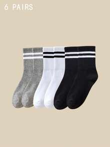 1/6/9 Pairs Men's Mid-Calf Socks, Black, Y2K Cute Sporty Fun Gift, All-Season Unisex Socks - Multicolor - View 7