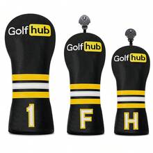 1PC Golf Headcovers - Black Golf Wood Headcover For Driver, Fairway Wood & Hybrid Clubs, Soft Inner Lining, Golfhub Letter & Stripes Embroidery, Universal Fit For Most Clubs - Multicolor - View 2