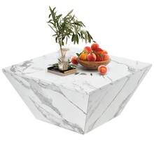Modern Trumpet Coffee Table White Marble Veneer Living Room Table 70x70x37cm - 白色 - 查看 2
