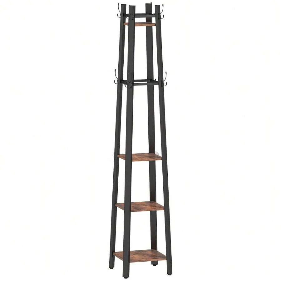 Industrial-Style Four Shelf Coat Stand - Brown/Black - T0001-01-3810 - View 1