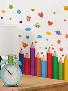Playful Colorful Pencil Series Removable Wall Stickers, Inspirational Slogans Watercolor Multiple Styles, Self-Adhesive Waterproof PVC Stickers For Study Room, Classroom, Wall, Refrigerator, DIY Home Decor, Back To School Atmosphere - Wall Stickers - View 4