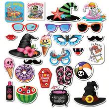 Summerween Photo Booth Props, 35Pcs Halloween Party Decorations With Beach & Tropical Theme Masks, Fashion Glasses And Signs, Funny Halloween Photo Props For Summer Parties, Pool Parties, Costume Parties - Style 1 - View 3