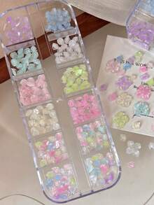 12-Grade Decorações de Arte de Unhas com Pétalas de Flores de Gelo Mistas, Flores de Cinco Pétalas de Resina Transparente de Gelo, Flores de Cristal de Gelo Acessórios de Decoração de Unhas DIY - Multicolorido - Visão 7