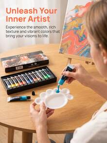 LANPO 12-Color Fluid Acrylic Paint Full Set Painting Kit With Brushes + Palette, Create Fluid Texture Art - 12 Colors 12ml - View 4