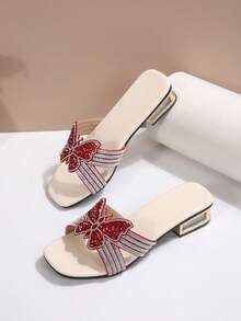 Encantadoras sandalias de tacón alto con tiras cruzadas de cristal rojo para mujer, adecuadas para salidas nocturnas de verano, discoteca, boda, fiesta, vacaciones - Rojo - Ver 6
