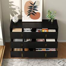 Elegant Sideboard With Modern Design, White And Gold Accents - 黑色 - 查看 7