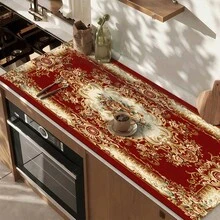 1pc Dish Drying Mat, Coffee Machine Mat, Burgundy European Classical Floral Peony Pattern With Luxury Scroll Border, Multi-Purpose Drainage Mat, Home Gift, Tabletop Decor - XYLSD-649 - View 7