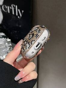1 pieza Funda protectora de lujo premium con strass brillante para auriculares, diseño completo de strass, anti-caída y anti-pérdida, adecuada para la serie y auriculares Bluetooth - Dorado - Ver 3
