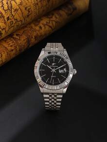 RICECGO Classic Men's Quartz Watch With Date Display, Business Style, Perfect Gift Choice, Suitable For Daily Wear - Silver - View 3
