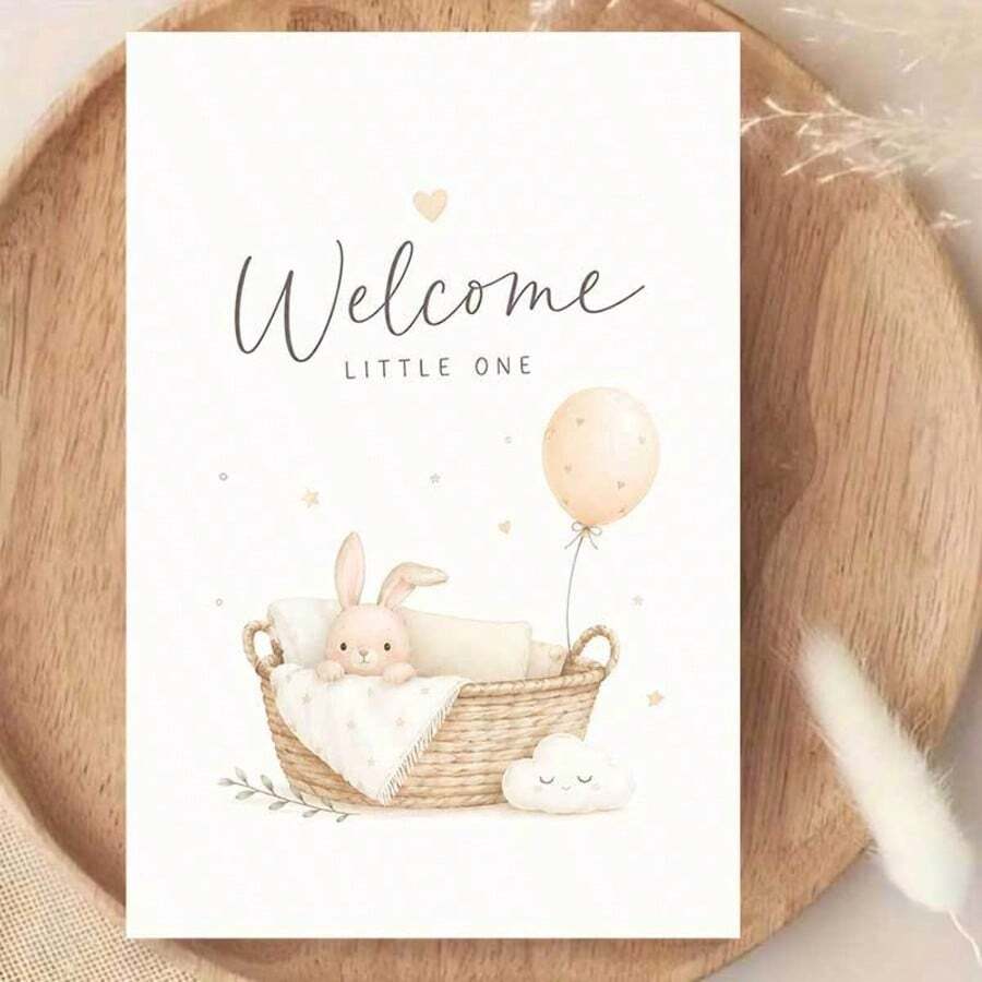 1/3/5 Pcs Cute Sleeping Bunny Greeting Cardgreeting Card, For Welcome To The World Celebrations And Baby Shower Gift Messages Greeting Card - Multicolor - View 1