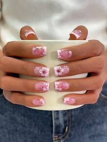 10 piezas de puntas de uñas Y2K tubulares para usar, uñas hechas a mano en rosa y rojo, diseño 3D de flores y mariquitas 3D, camelia roja pintada a mano, diseño de flor de ciruelo y lunares blancos, decoración de flores rosas, uñas postizas hechas a mano exquisitas y elegantes - Multicolor - Ver 12