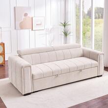 Verwandelbares Schlafsofa, Chenille-Bezug, verstellbare Kopfstütze, ausziehbares Bett mit Stauraum, Multifunktionssofa, geeignet für Wohnzimmer und Wohnungen,Beige - Beige - Übersicht 4