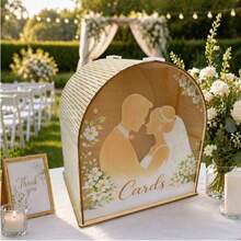 1pc Wooden Rustic Romantic Wedding Gift Card Box, Natural Wood Color With Slot And Acrylic Window, Suitable For Wedding Reception Party, Anniversary Decoration Card Box - 1PC - View 4