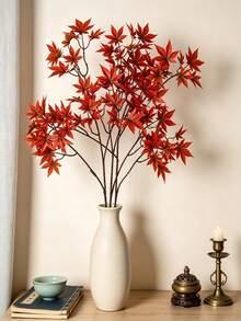 1/3/6Pcs Maple Leaf DIY Landscape Engineering Flower Arrangement Accessories Home Dining Table Vase Decoration, Indoor Kitchen Vase & Home Autumn Decorations - Small Maple Leaf Branch - Autumn Red - View 8
