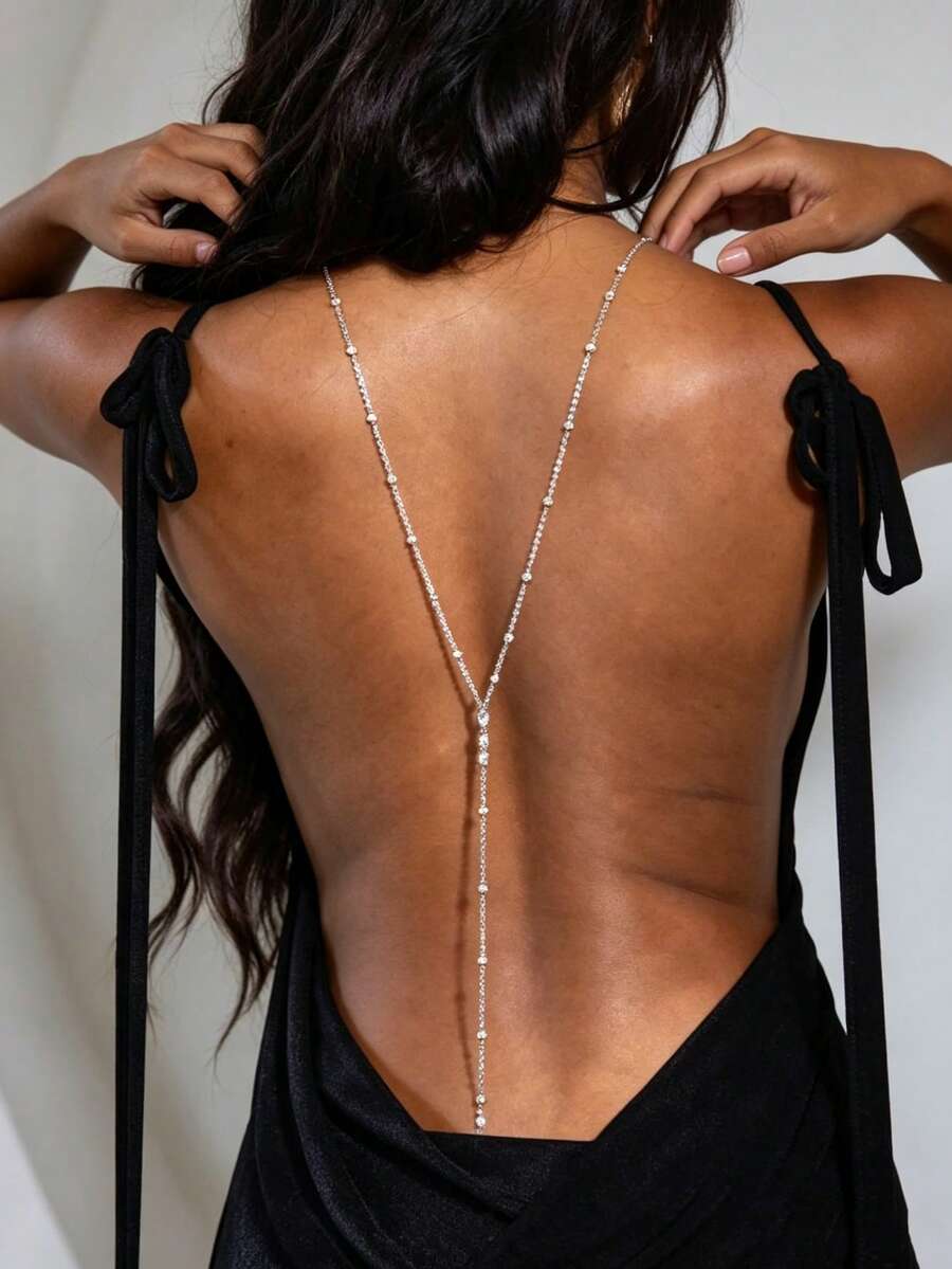 Cadena de espalda minimalista para mujer para fiesta en la playa, accesorio versátil para combinar con vestidos de verano, cadena corporal versátil - Plateado - Ver 1