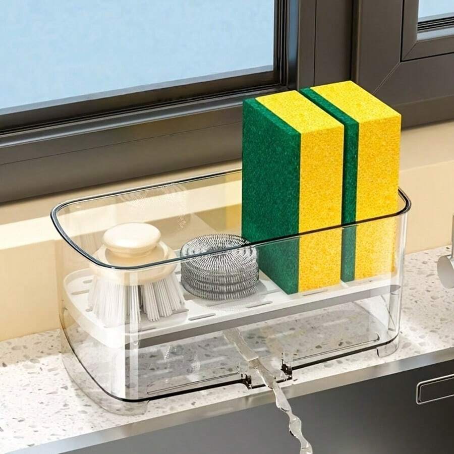 Giá thoát nước bồn rửa bát phân tách khô và ướt, kệ lưu trữ khăn lau bát và miếng bọt biển, giá phơi miếng bọt biển rửa bát - Xem 1