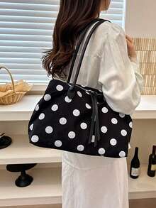 3-Compartment Linen Canvas Tote Bag, Large Capacity Commuter Handbag, 2026 New Bucket Bag - Black - View 6