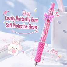 1/4pcs Retractable Pens, 0.5Mm Fine Black Ink,Three-Dimensional Bowknot Design, Sponge Handle Comfortable Soft Grip, Back To School, First Day Of School - Multicolor - View 2