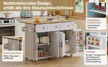 Kitchen Island With Folding Worktop - Rustic Style, White And Natural - Natural and White - 查看 11