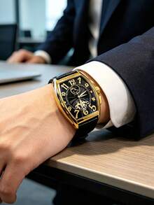 European And American Style Barrel-Shaped Large Dial Mechanical Watch Men's Fashion Simple Personalized Hollow Out Fashion Watch Men's Watch - Black - View 4