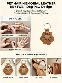 1pc Leather Paw Print Pet Memorial Keychain, Cat Dog Pet Hair Memorial Pendant, Portable Hair Storage Memorial Gift - Multicolor - View 8