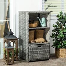 Valet Pool Towel Rack, Waterproof PE Plastic Rattan Wicker Storage Organizer, Indoor Outdoor Spa And Hot Tub Accessory Stand With Two Shelves And One Basket Drawer, Mixed - Grey - View 2
