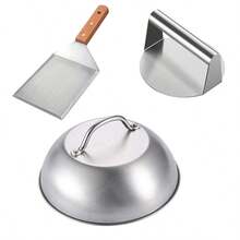 Set Alat Pencetak Patty Hamburger – Pembuat Patty Burger Stainless Steel Tugas Berat, Pemanggang Iga dan Tutup. Cocok untuk Produk Daging, Sandwich, dan Semua Jenis Daging. Mudah Digunakan dan Praktis | Peralatan Dapur - Set spatula 3 buah - View 12