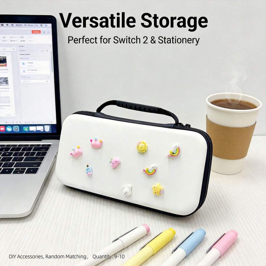 DIY Customizable Random Pattern Switch 2/Switch OLED/Switch NS Storage Bag, With Detachable Cute Resin Pendant, Hard EVA Shockproof Portable Travel Protective Storage Bag, Detachable Decorative Parts Leave No Marks And Do Not Scratch The Shell - View 1
