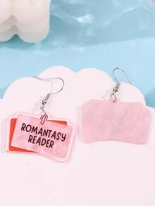 1對創意趣味時尚可愛精緻粉色ROMANTASY READER耳環 女士日常珠寶 - 彩色 - 查看 3
