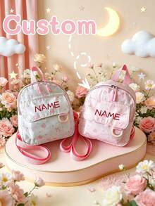1pc Mini Back To School Personalized Customized Versatile Cute Strawberry Bow Backpack, Zipper Closure Nylon Material, Adjustable Shoulder Strap, Hand-Carry, Suitable For School, Shopping, Daily Commute, Outdoor Travel. Birthday Gift. - Multicolor - View 2
