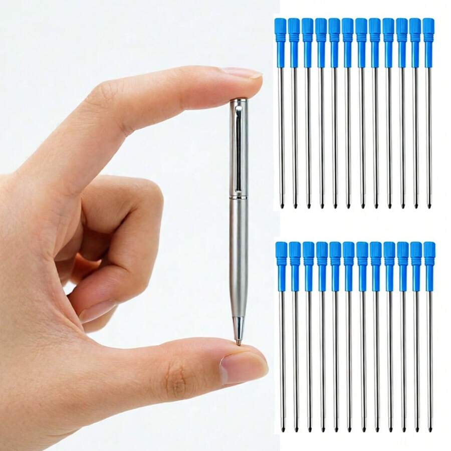 Portable Mini Pocket Metal Twist Ballpoint Pen, 20Pcs Blue & Black Ink Refills Included, Smooth Writing Stationery For School Office Daily Use