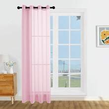 1pc And 2pcs Transparent Curtains/Minimalist Solid Color Transparent Curtains/Top Lock Ring Design/Plain Color Light Filtering Curtains/Light Balance Filtering Sunlight/Living Room Transparent Curtains/Living Room Transparent Curtains/Study Room Transparent Curtains/Cabinet Cover Curtains/Pink Curtains - Baby Pink - View 9