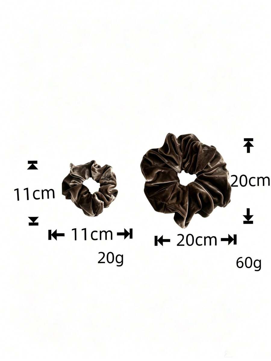 2 Sizes Soft Velvet Hair Scrunchies, Minimalist Solid Brown Large & Small Hair Ties, High Elastic Fluffy Hair Bands Elegant Daily Hair Accessories For Women - 1pc Large + 1pc Small - View 1