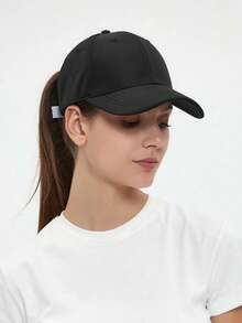 1 buah Topi Baseball Kasual Hitam yang Dapat Diatur Ukurannya, Topi Matahari Unisex - Hitam - View 3