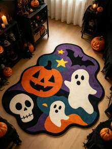 1pc Halloween Ghost Skeleton Wavy Edge Shaped Floor Mat, Decorative Rug, Floor Mat, Carpet, Living Room Rug, Bedroom Rug, Halloween Carpet - Multicolor - View 6