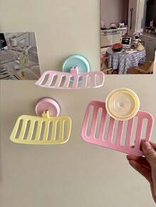 Suction Cup Soap Holder, Candy Color Soap Rack, Bathroom Wall-Mounted No-Drill Suction Cup Soap Box, Suitable For Shampoo, Toothbrush, Soap, Etc., Efficient - Drain Rack - View 1